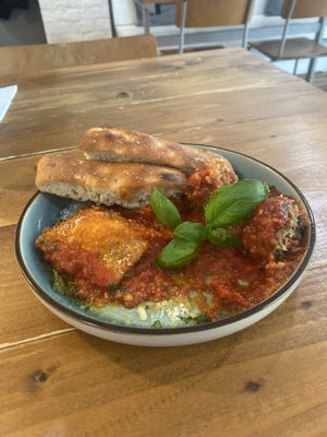 Ravioli and Meatballs with Foccacia  at Vegano in Newcastle Upon Tyne