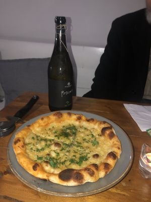 Garlic bread and Vegan Prosecco  at Vegano in Newcastle Upon Tyne
