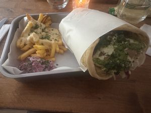 Chicken kebab with cheesy garlic fries  at Vegano in Newcastle Upon Tyne