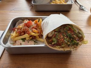 Mixed kebab with sweet chili fries    at Vegano in Newcastle Upon Tyne