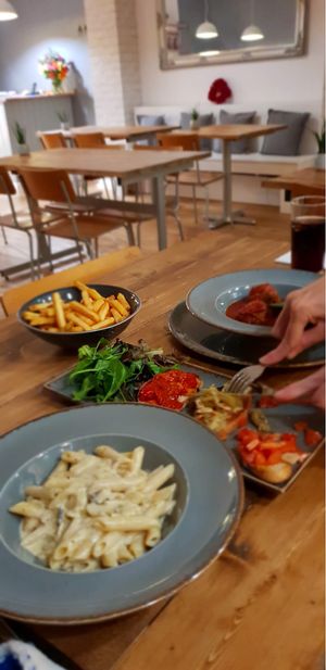 Carbonare, bruschetta, fries and meatballs at Vegano in Newcastle Upon Tyne