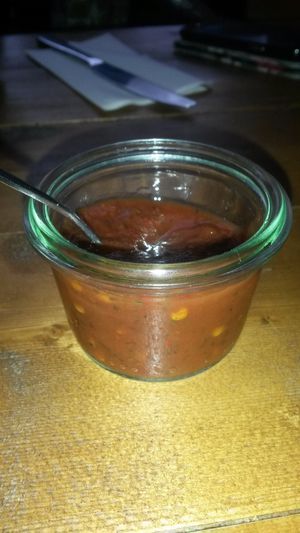 Homemade chilli sauce at Vegano in Newcastle Upon Tyne