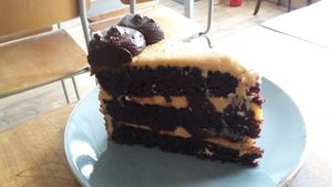 Salted caramel chocolate cake at Vegano in Newcastle Upon Tyne