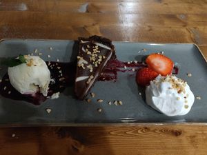 Chocolate torte. Rich. Firm. Absolutely delicious. at Vegano in Newcastle Upon Tyne