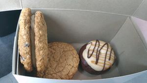 Oatmeal cream pie, buckeye doughnut at Purely Sweet Bakery in Beavercreek