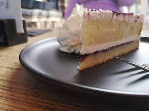 Lemon and blueberry cake at Focus Foodbar in Tilburg