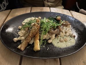 Baked oyster mushroom with celeriac puree  at Focus Foodbar in Tilburg