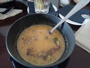 soup of the day, tiny and watery. plenty on pepper on top, which I threw in trying to make it taste of something at Focus Foodbar in Tilburg