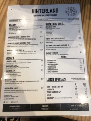 Menu   at Hinterland in Brussels