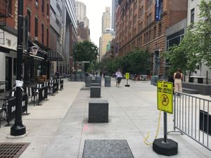 Right next to the Dog & Bone is a lovely type of courtyard for Baruch College, with plenty of spots for outdoor eating. at Dog & Bone in New York City