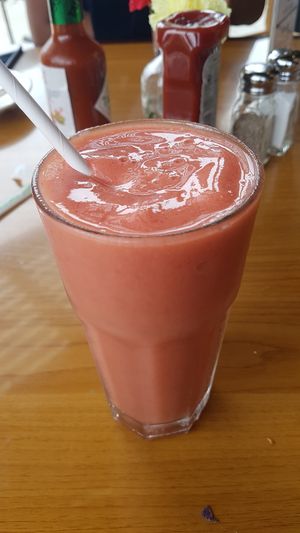 Strawberry-peach-banana smoothie at The Natural Cafe in Santa Maria