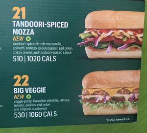 Subs options at Subway in Caledonia