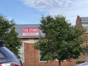 The sign  at The Stand Vegan Cafe in Fairfield