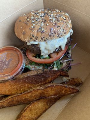 French onion burger at The Stand Vegan Cafe in Fairfield