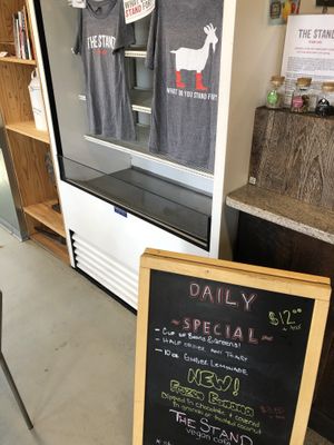 Daily specials and shirts  at The Stand Vegan Cafe in Fairfield
