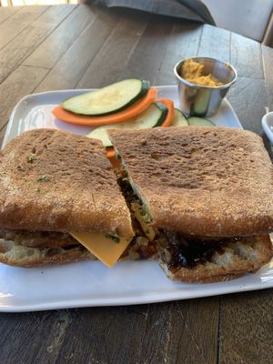 Tempeh sandwich with violife cheese and bbq sauce at The Stand Vegan Cafe in Fairfield