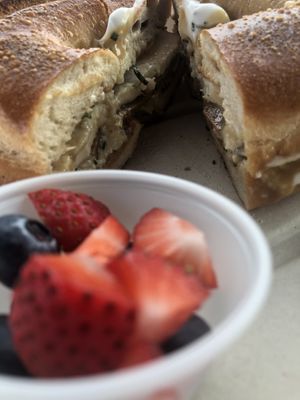 Seitan bagel sandwich  at The Stand Vegan Cafe in Fairfield