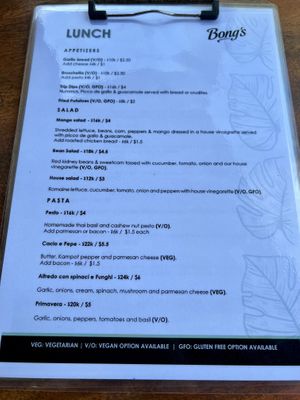 Menu lunch   at Bongs in Koh Rong