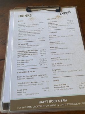 The full menu (Mar 2024)   at Bongs in Koh Rong