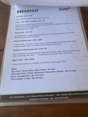 The full menu (Mar 2024)   at Bongs in Koh Rong