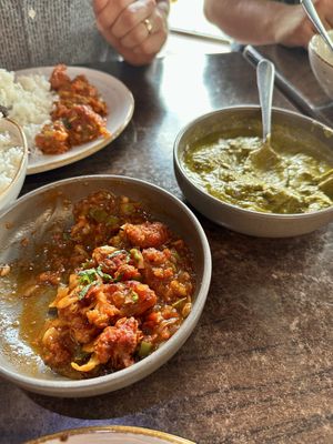 Manchurian curry and spinach curry  at Arranged Marriage in Palmerston North