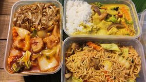 Left: Sweet and Sour with tofu and noodles. Top right: yellow Thai curry with ch*cken and rice. Bottom right: Pad Mamaa with soy meat and wheat noodles. at Kay's Kitchen in Thornton-cleveleys