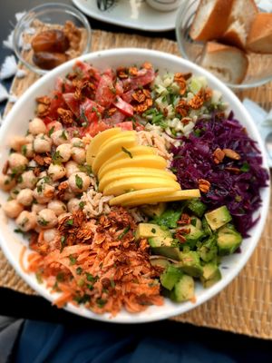 Santa Monica bowl, so big that you don't need a starter dish! at Veggie Pause  in Fes