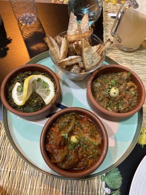 Three yummy Moroccan starters  at Veggie Pause  in Fes
