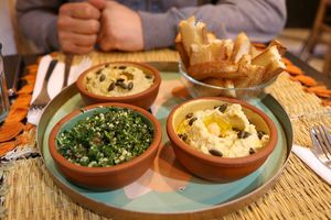 duo of hummus with tabbouleh at Veggie Pause  in Fes