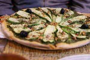 vegan pizza with coriander pesto and zucchini at Veggie Pause  in Fes