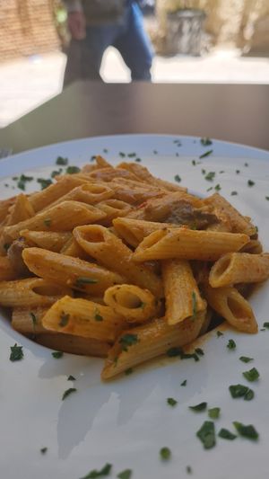 Mushroom pasta with pepper sauce at Veggie Pause  in Fes