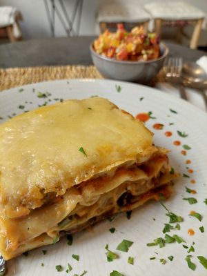Morroccan Lasagna (vegetarian) with mixed salad (90 MAD) at Veggie Pause  in Fes