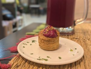 Vegan beetroot tart at Veggie Pause  in Fes