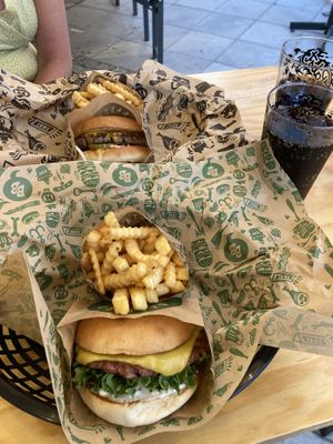 vegan London burger and non-vegan bastard burger  at Bastard Burgers - Liljeholmstorget in Stockholm