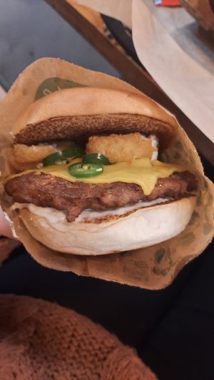 March 2022 month burher "Vegan chili cheese burger" at Bastard Burgers - Liljeholmstorget in Stockholm