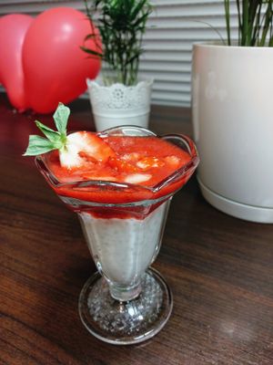 Tapioca pudding with coconut milk and strawberries. at Meimei in Rzeszow