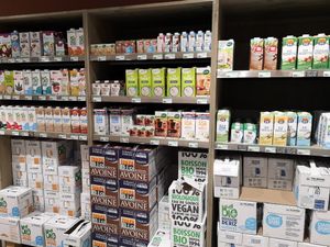 Vegan milk options at Biocoop Andorra in Escaldes-engordany
