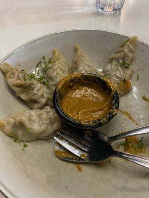 Vegan Momo’s with a nice curry sauce  at Yogi's Way in Stuart Park
