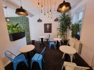 Upstairs, some seating at Cafe K in Fredericia