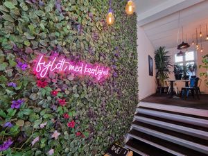 Interior leading to upstairs area at Cafe K in Fredericia