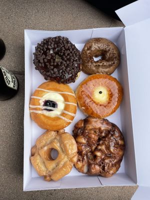All were delicious but the brûléed donut center right was our fave  at Donut Friend - DTLA in Los Angeles