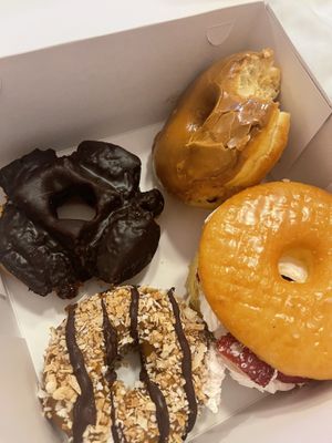 Oops—took a bite of the maple donut before I realized I needed a photo for Happy Cow!   at Donut Friend - DTLA in Los Angeles