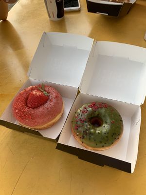 (green tegan and sara and the strawberry so far) at Donut Friend - DTLA in Los Angeles