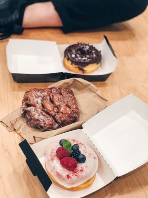 Chocolate and fruit donut + apple and cinnamon at Donut Friend - DTLA in Los Angeles