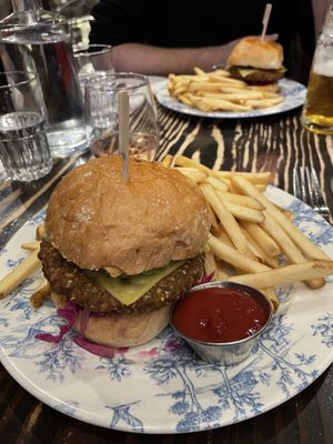 Vegan burger with vegan fries   at Park Distillery in Banff