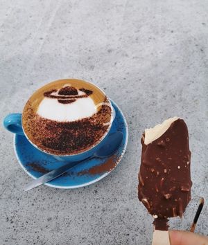 Cappuccino with magnum icecream at Astro Cafe in Lake Tekapo