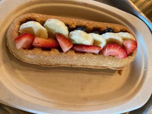 Vegan waffle boat with mixed fruit at The Urban Bean in Orange Park