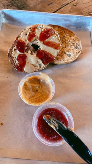 French toast bagel with natural peanut butter & house made jam at The Urban Bean in Orange Park