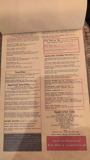 Menu: Espresso Drinks, Brewed Coffee, Hand-Brewed Coffee, Tea Lattes  at The Urban Bean in Orange Park