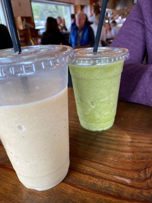 Peanut butter Banana and green Machine smoothie. GREEN MACHINE IS BETTER 😊 at The Urban Bean in Orange Park